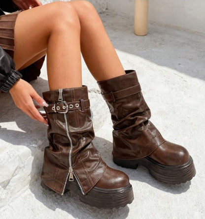 CHAUSSURES FEMME BOTTES BOTTINES SEMELLE LARGE MISS NELLY CHOCO