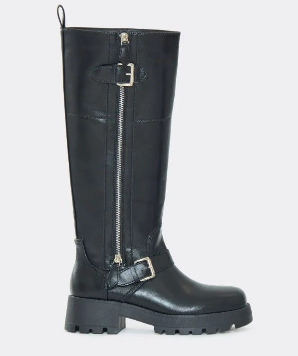 CHAUSSURES FEMME BOTTES HAUTES BEIGE ZIP BUCKLE BOOTS AMARI NOIR