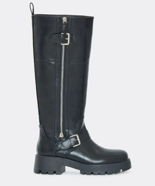 CHAUSSURES FEMME BOTTES HAUTES BEIGE ZIP BUCKLE BOOTS AMARI NOIR