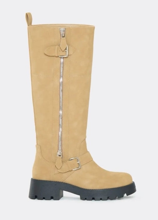 CHAUSSURES FEMME BOTTES HAUTES BEIGE ZIP BUCKLE BOOTS AMARI
