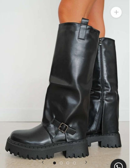 CHAUSSURES FEMME BOTTES HAUTES BICKER SIMILI CUIR NOIR BOUCLES MISS MARJO