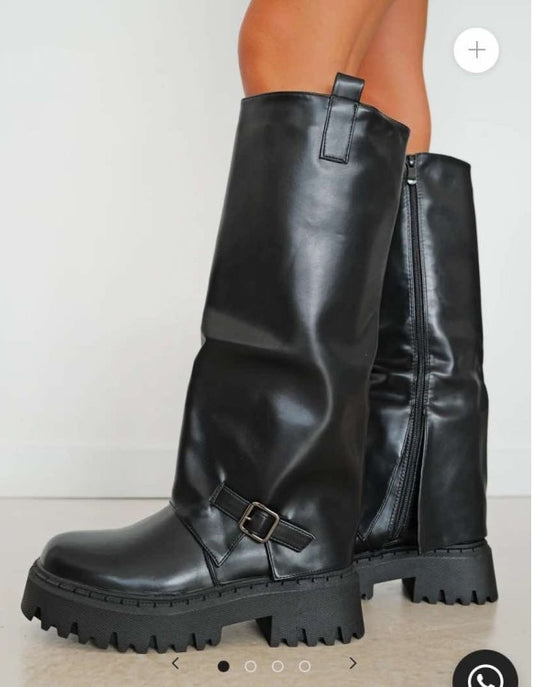 CHAUSSURES FEMME BOTTES HAUTES BICKER SIMILI CUIR NOIR BOUCLES MISS MARJO