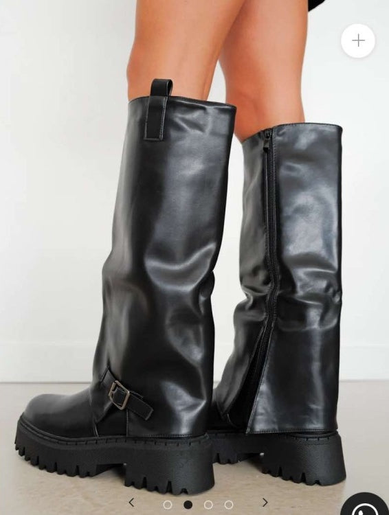 CHAUSSURES FEMME BOTTES HAUTES BICKER SIMILI CUIR NOIR BOUCLES MISS MARJO