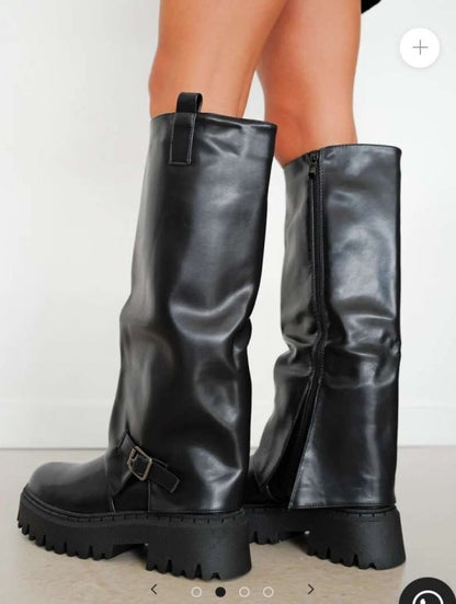 CHAUSSURES FEMME BOTTES HAUTES BICKER SIMILI CUIR NOIR BOUCLES MISS MARJO