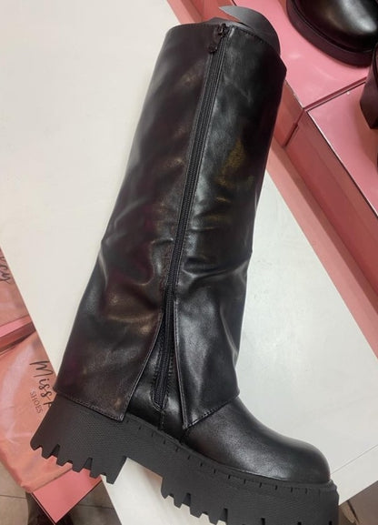 CHAUSSURES FEMME BOTTES HAUTES BICKER SIMILI CUIR NOIR BOUCLES MISS MARJO
