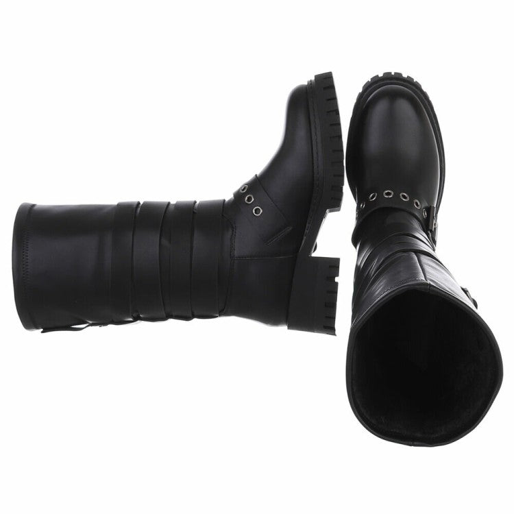 CHAUSSURES FEMME BOTTES HAUTES BIKER BOUCLES ET SANGLES NOIR MISS ANDREA