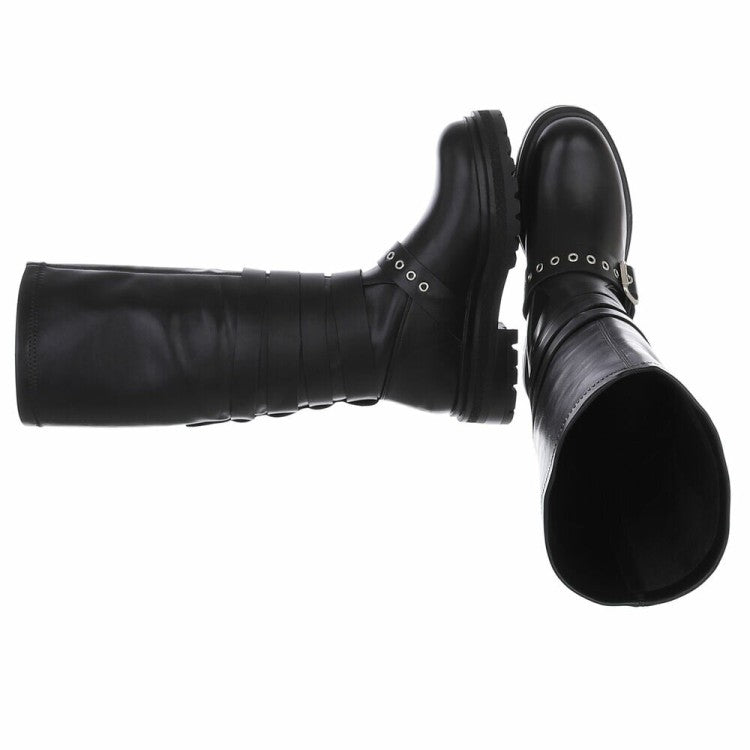 CHAUSSURES FEMME BOTTES HAUTES BIKER BOUCLES ET SANGLES NOIR MISS MARGA