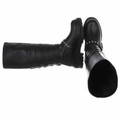 CHAUSSURES FEMME BOTTES HAUTES BIKER BOUCLES ET SANGLES NOIR MISS MARGA