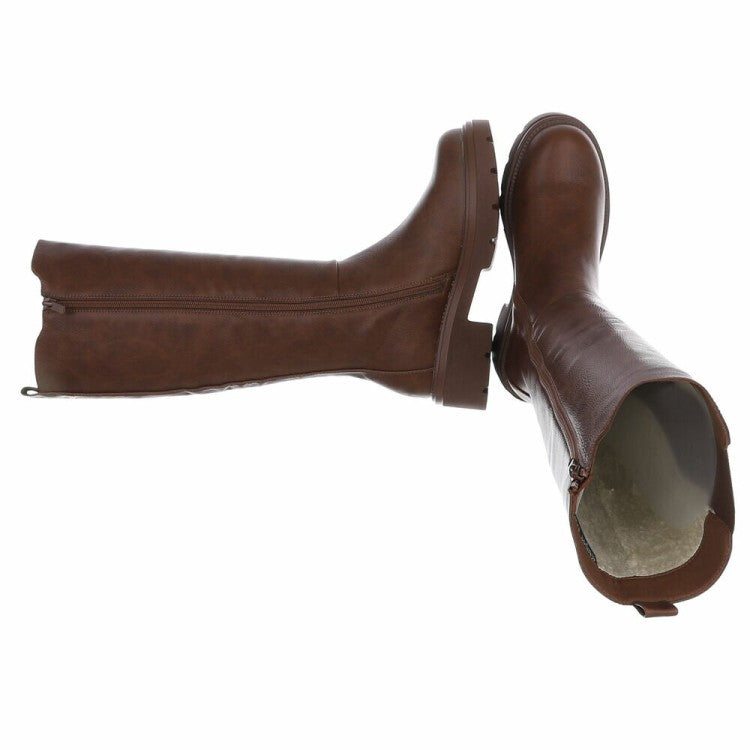 CHAUSSURES FEMME BOTTES HAUTES BIKER ELASTIQUE MOLLET FORT MISS CARA CHOCO MARRON