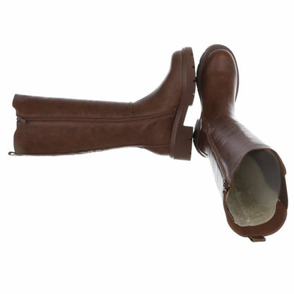 CHAUSSURES FEMME BOTTES HAUTES BIKER ELASTIQUE MOLLET FORT MISS CARA CHOCO MARRON