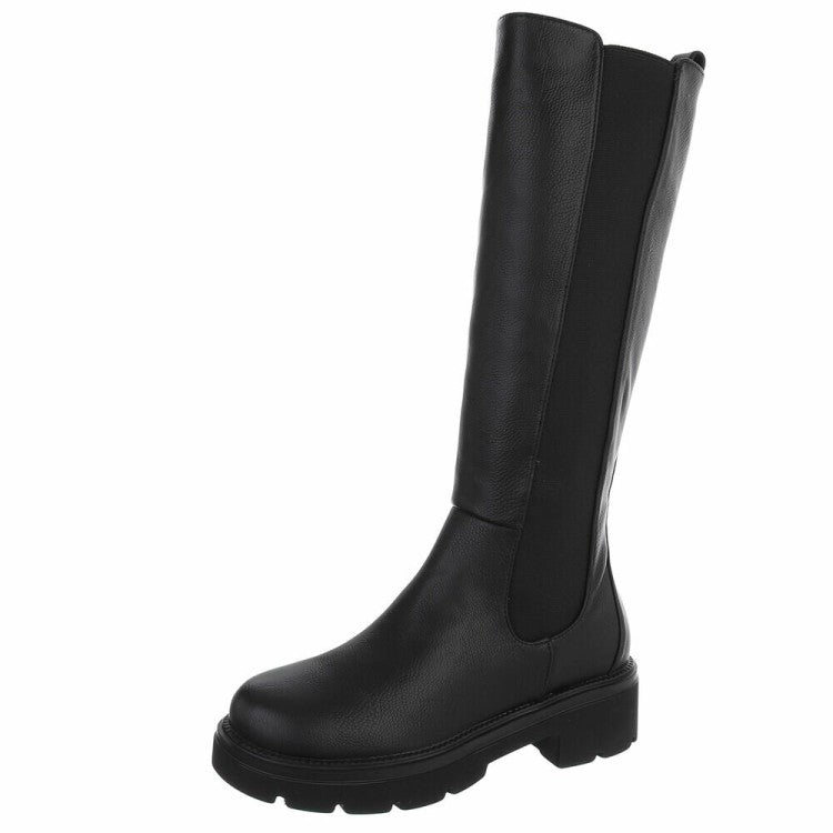 CHAUSSURES FEMME BOTTES HAUTES BIKER ELASTIQUE MOLLET FORT MISS CARA NOIR