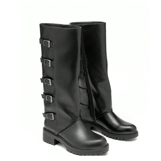 CHAUSSURES FEMME BOTTES HAUTES MULTI BOUCLES BICKER MISS ALMA NOIR