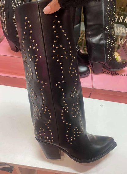 CHAUSSURES FEMME BOTTES HAUTES NOIR CLOUTEE MISS COVA