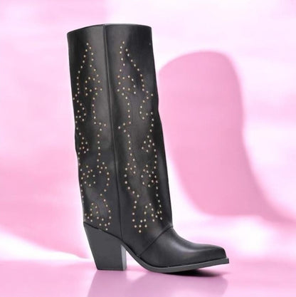 CHAUSSURES FEMME BOTTES HAUTES NOIR CLOUTEE MISS COVA