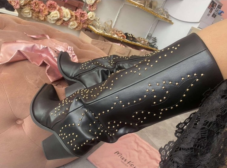 CHAUSSURES FEMME BOTTES HAUTES NOIR CLOUTEE MISS COVA