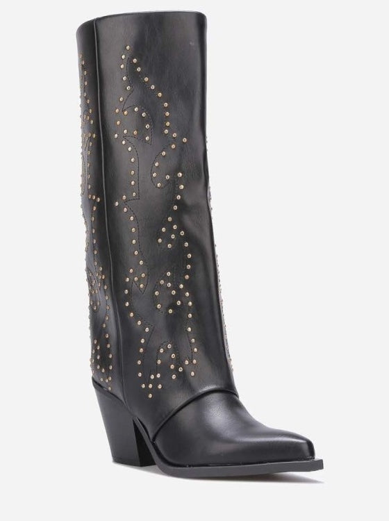 CHAUSSURES FEMME BOTTES HAUTES NOIR CLOUTEE MISS COVA