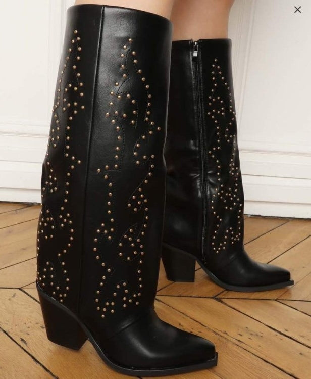 CHAUSSURES FEMME BOTTES HAUTES NOIR CLOUTEE MISS COVA