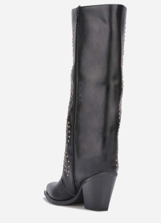 CHAUSSURES FEMME BOTTES HAUTES NOIR CLOUTEE MISS COVA