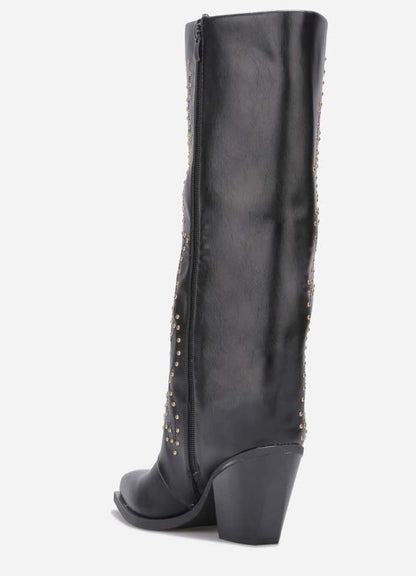 CHAUSSURES FEMME BOTTES HAUTES NOIR CLOUTEE MISS COVA