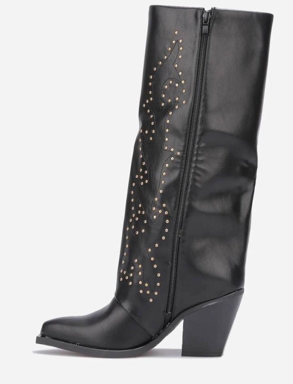 CHAUSSURES FEMME BOTTES HAUTES NOIR CLOUTEE MISS COVA