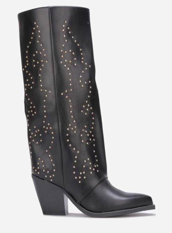 CHAUSSURES FEMME BOTTES HAUTES NOIR CLOUTEE MISS COVA
