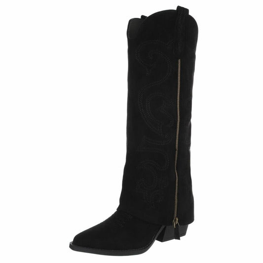 CHAUSSURES FEMME BOTTES HAUTES WESTERN NOIR ZIP
