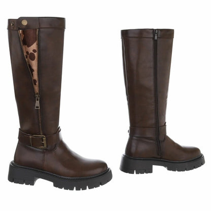 CHAUSSURES FEMME BOTTES HAUTES ZIP BOUCLE MISS BRANDY CHOCO