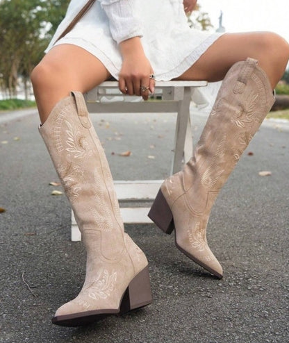 CHAUSSURES FEMME BOTTES WESTERN BRODERIE MISS CLINT BEIGE