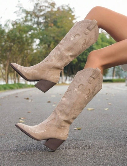 CHAUSSURES FEMME BOTTES WESTERN BRODERIE MISS CLINT BEIGE