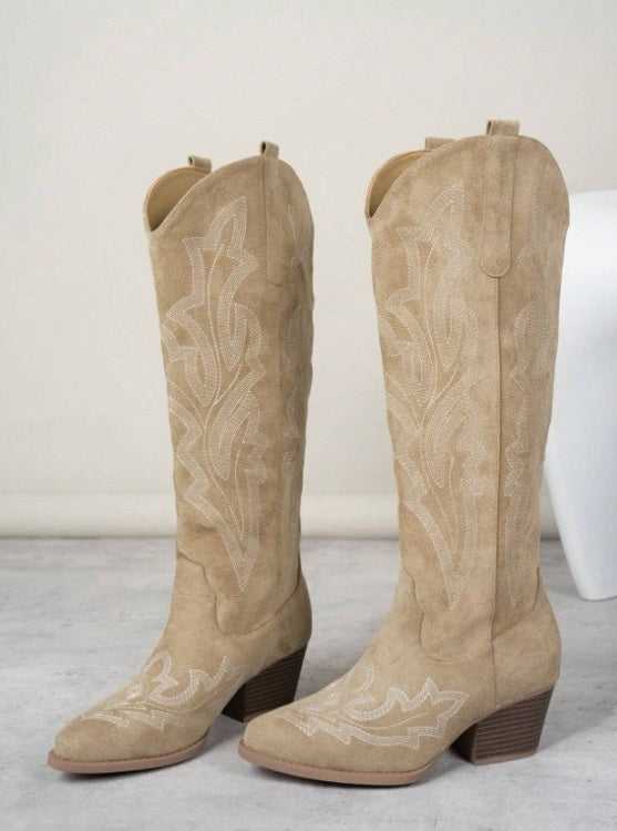 CHAUSSURES FEMME BOTTES WESTERN SIMILI DAIM MISS CLARA BEIGE