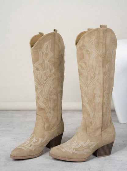 CHAUSSURES FEMME BOTTES WESTERN SIMILI DAIM MISS CLARA BEIGE