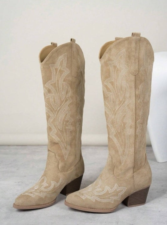 CHAUSSURES FEMME BOTTES WESTERN SIMILI DAIM MISS CLARA BEIGE