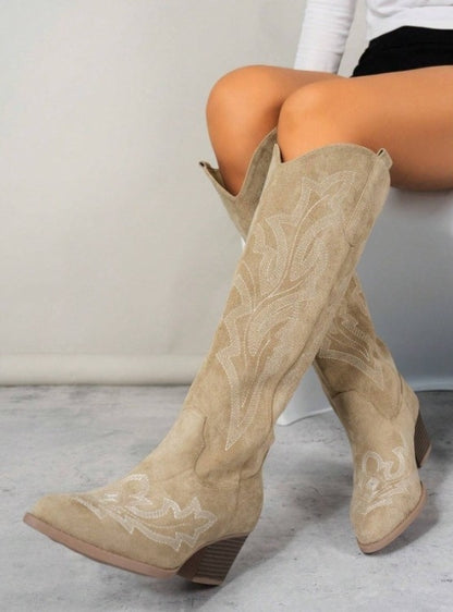 CHAUSSURES FEMME BOTTES WESTERN SIMILI DAIM MISS CLARA BEIGE