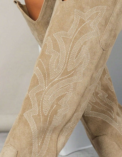 CHAUSSURES FEMME BOTTES WESTERN SIMILI DAIM MISS CLARA BEIGE