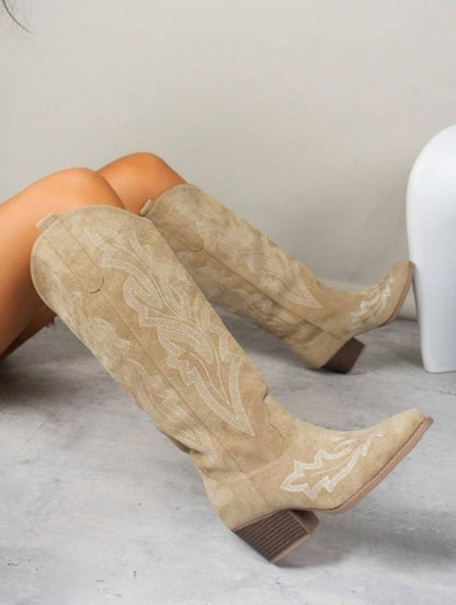CHAUSSURES FEMME BOTTES WESTERN SIMILI DAIM MISS CLARA BEIGE