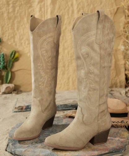 CHAUSSURES FEMME BOTTES WESTERN SIMILI DAIM MISS CLARA TAUPE