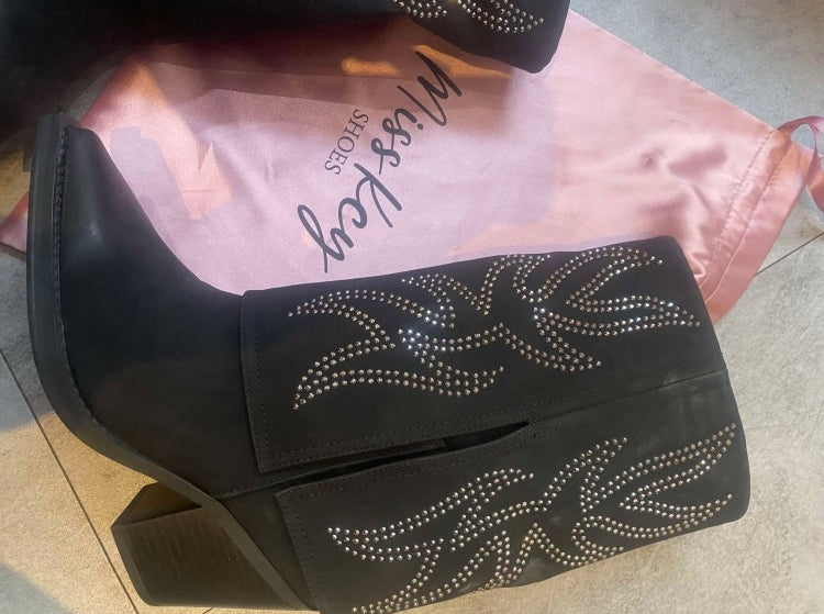 CHAUSSURES FEMME BOTTES WESTERN STRASS MISS LILY NOIR PROMO