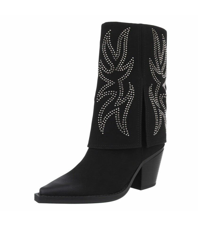CHAUSSURES FEMME BOTTES WESTERN STRASS MISS LILY NOIR