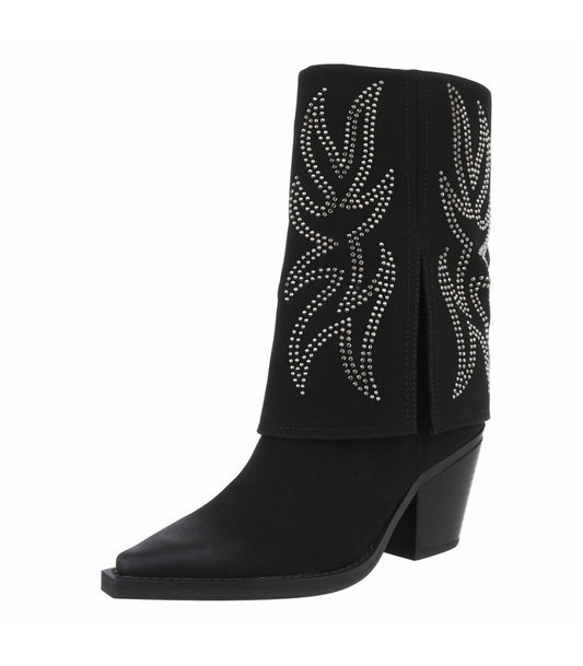 CHAUSSURES FEMME BOTTES WESTERN STRASS MISS LILY NOIR
