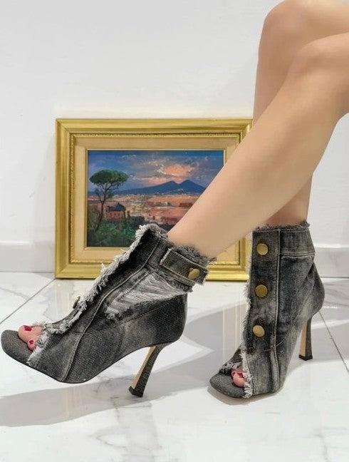 CHAUSSURES FEMME BOTTINES A TALON MISS ANITA BLACK DENIM