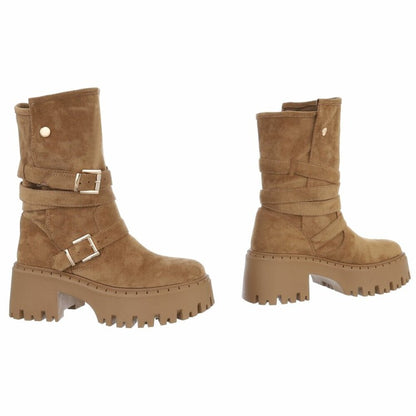 CHAUSSURES FEMME BOTTINES BIKER BOUCLE ULTRA STYLE MISS BARDY BEIGE