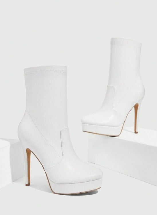 CHAUSSURES FEMME BOTTINES SIMILI CUIR PLATFORM MISS JUDITH BLANC