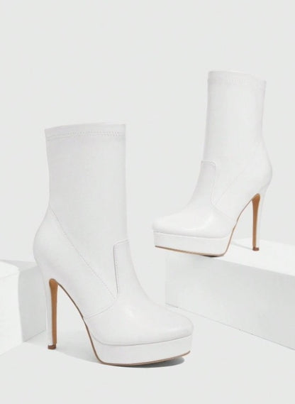 CHAUSSURES FEMME BOTTINES SIMILI CUIR PLATFORM MISS JUDITH BLANC