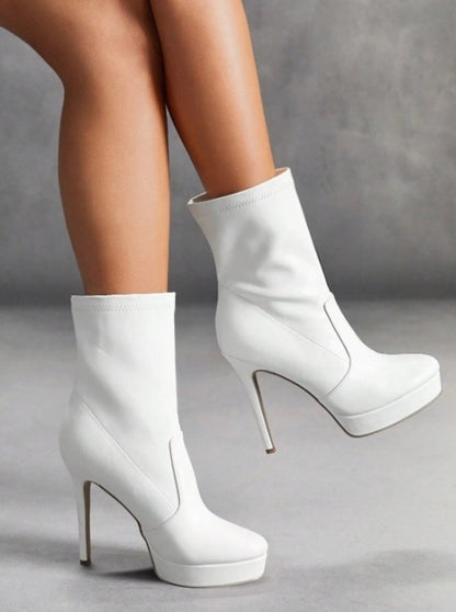 CHAUSSURES FEMME BOTTINES SIMILI CUIR PLATFORM MISS JUDITH BLANC