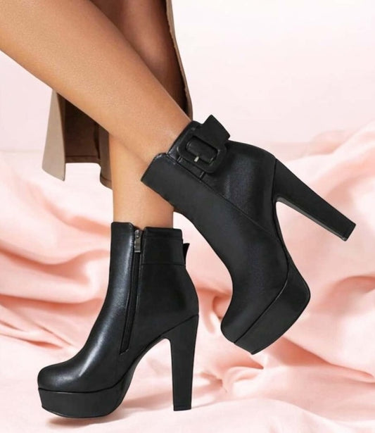 CHAUSSURES FEMME BOTTINES TALON PLATFORM MISS BONNIE BOUCLE NOIR