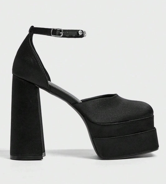 CHAUSSURES FEMME ESCARPINS TALONS HAUTS PLATFORM SIMILI CUIR SOIREE MARIAGE MISS MEREDITH NOIR STRASS