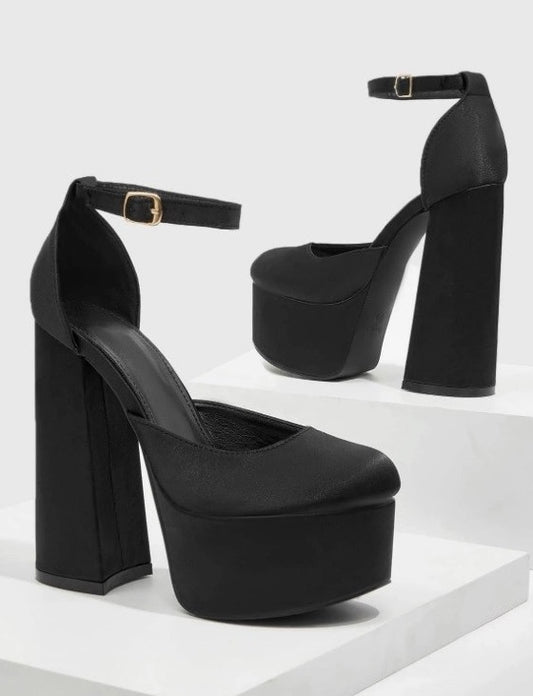 CHAUSSURES FEMME ESCARPINS TALONS HAUTS PLATFORM SIMILI CUIR SOIREE MARIAGE MISS MERRY NOIR