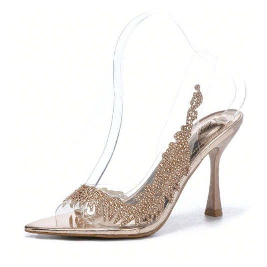 CHAUSSURES FEMME ESCARPINS TRANSPARANTS SLINGBACK STRASS CHAMP SOIREE MARIAGE MISS MACY