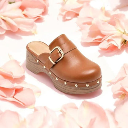 CHAUSSURES FEMME SABOT BOUCLE CAMEL EN BOIS MISS MIA - MissKCY