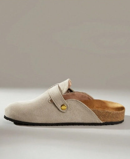Chaussures femme sabot boucle miss clogs beige et or